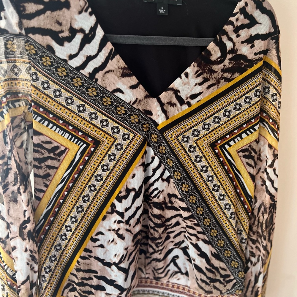 INC International Concepts Black and Brown Blouse with Elegant Silhouette